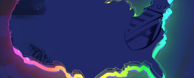 Neon rainbow glowing outline of United States